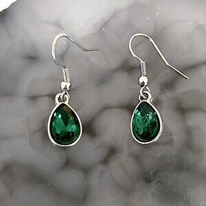 Green Teardrop Earrings with Silver Settings NWT